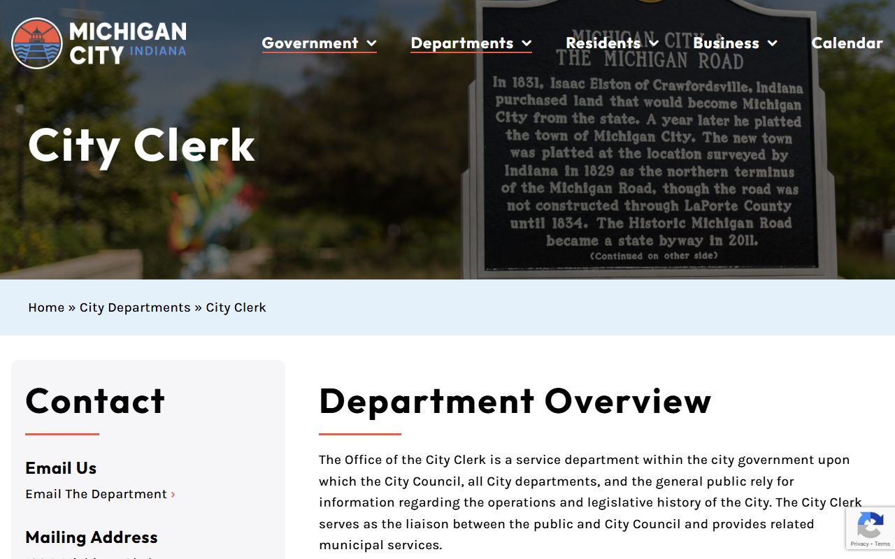 Michigan City clerk resource page for divorce decree records in Michigan City Indiana