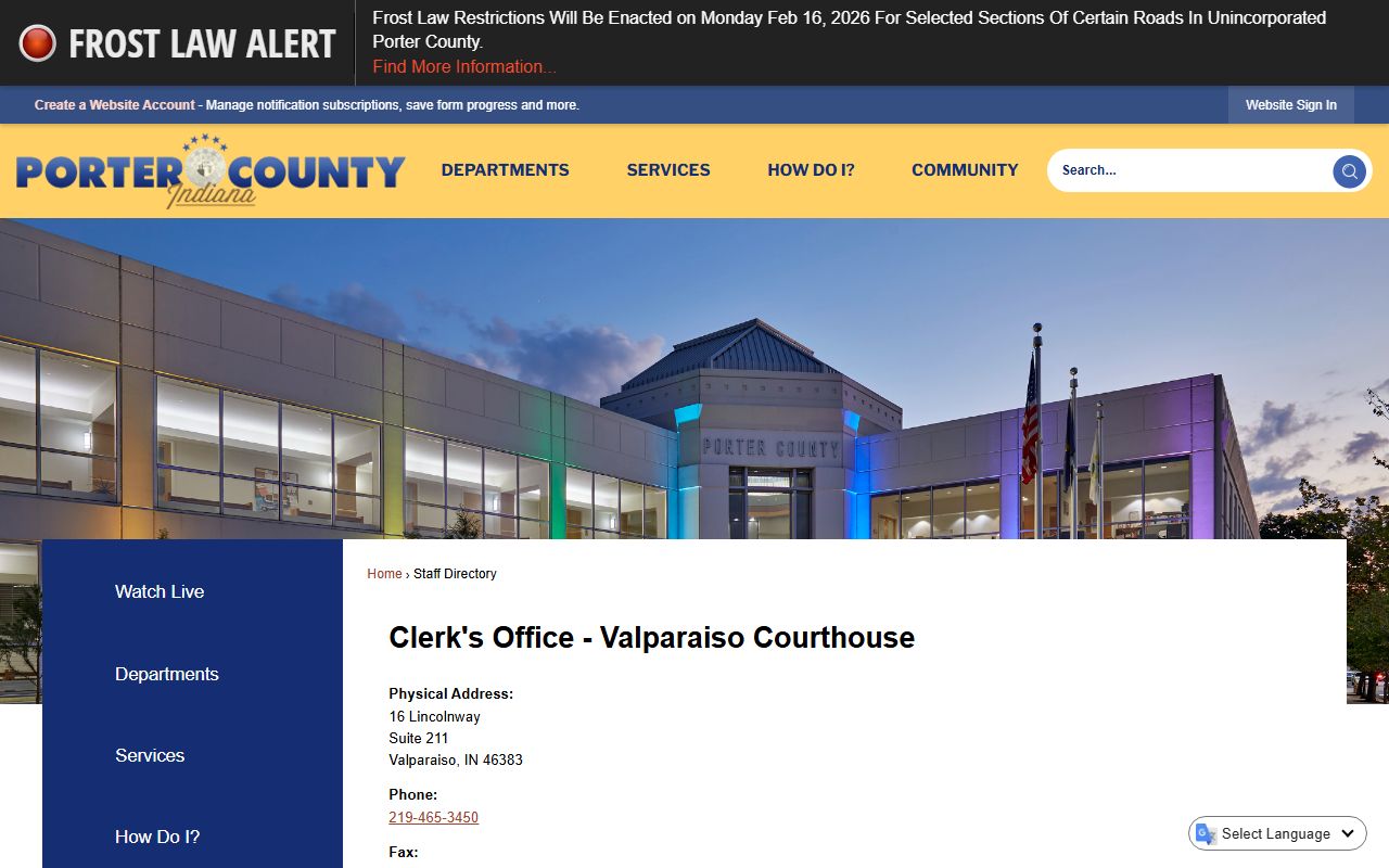 Valparaiso Clerk-Treasurer resource page for divorce decree records in Valparaiso Indiana