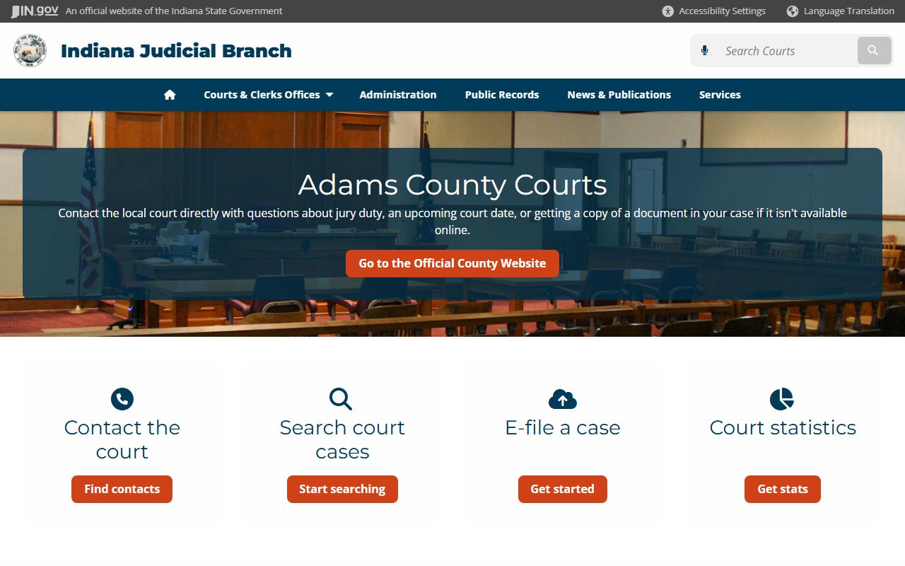 Adams County Clerk's Office website for divorce decree records in Adams County Indiana