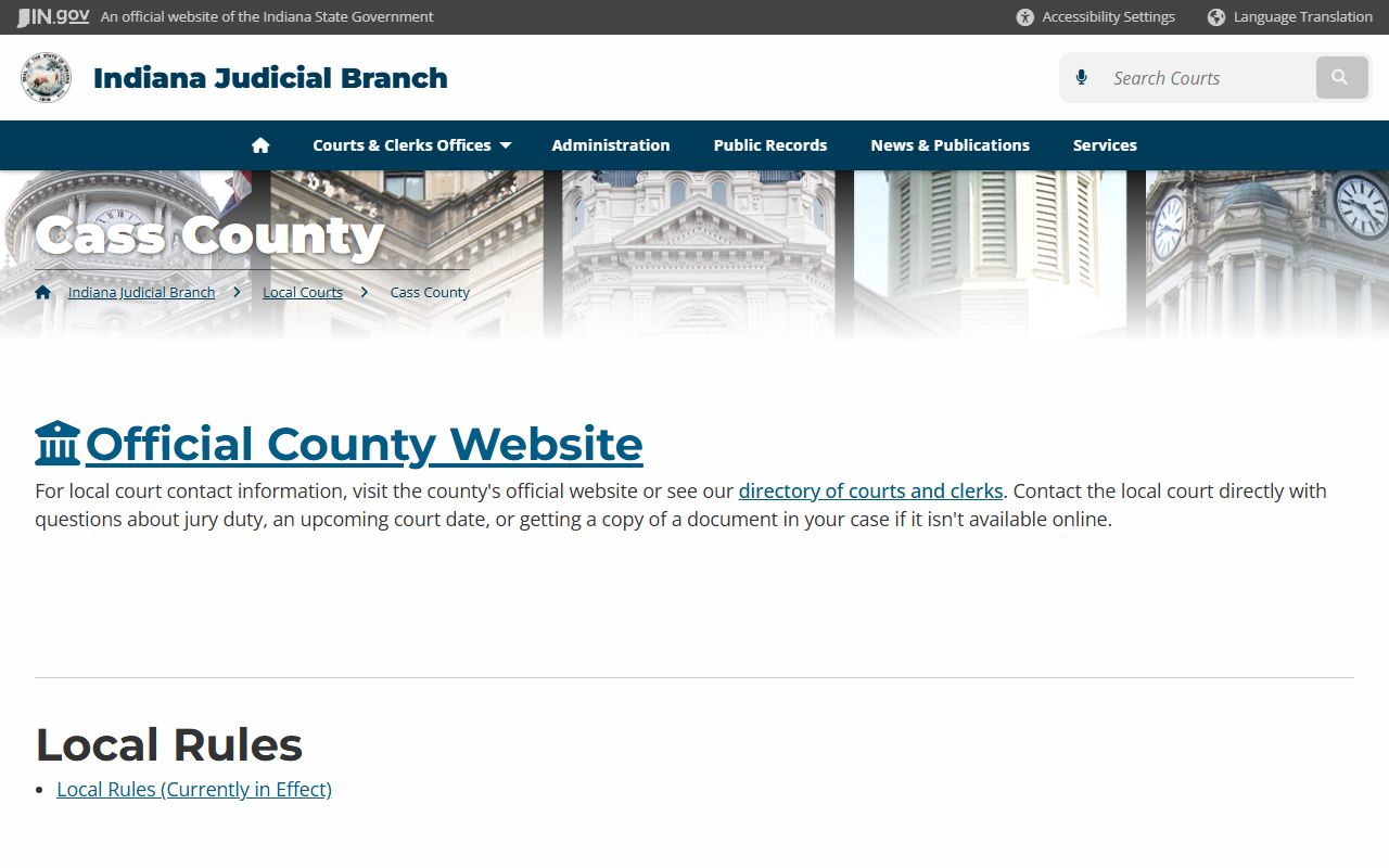 Cass County Clerk website for divorce decree records in Cass County Indiana