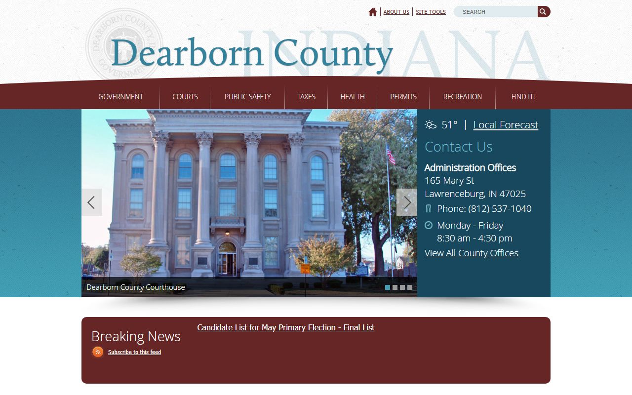 Dearborn County Clerk of Courts resource page for divorce decree records