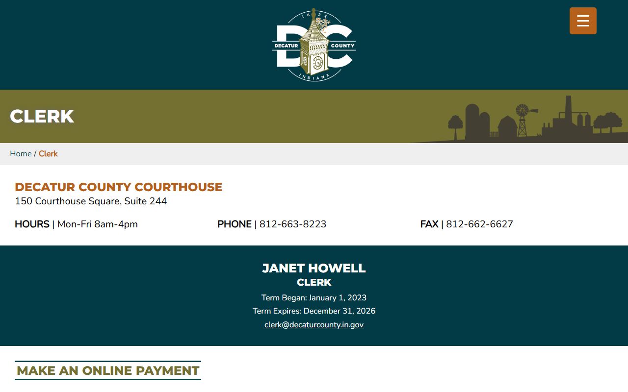 Decatur County Clerk resource page for divorce decree records