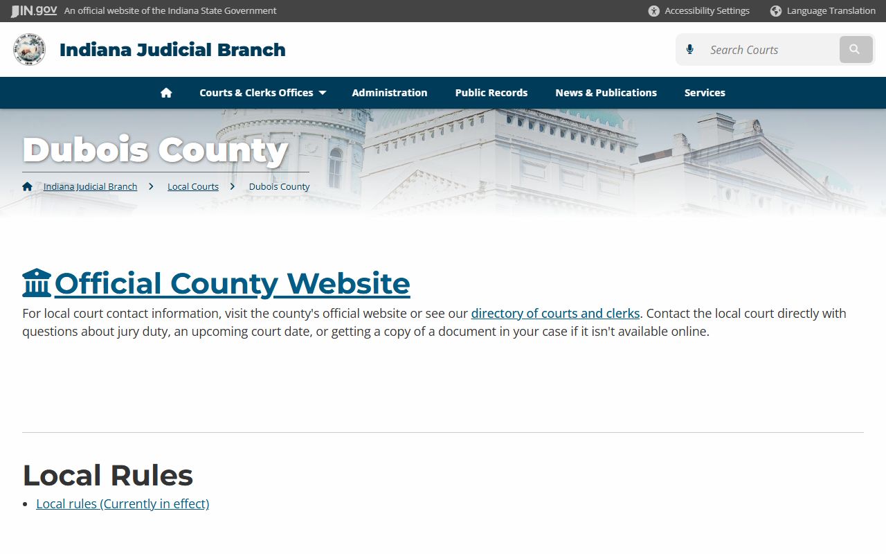 Dubois County Clerk resource page for divorce decree records