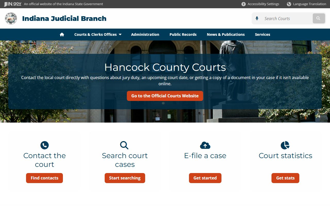 Hancock County Clerk resource page for divorce decree records in Hancock County Indiana