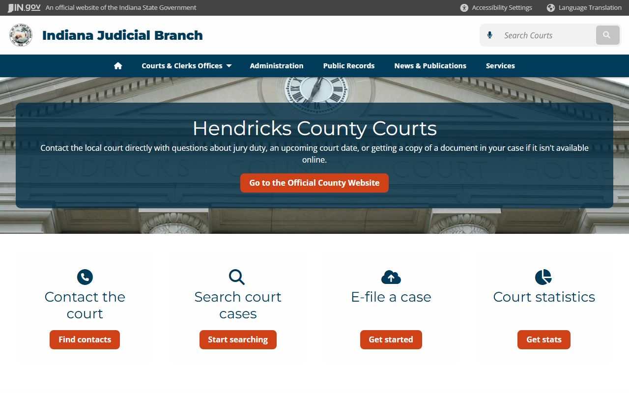 Hendricks County Clerk resource page for divorce decree records in Hendricks County Indiana
