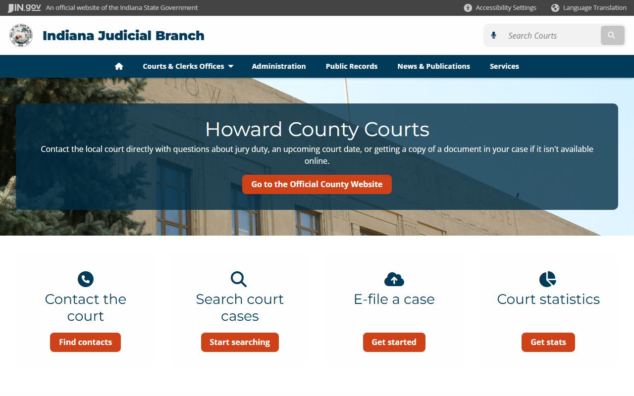 Howard County Clerk resource page for divorce decree records in Howard County Indiana