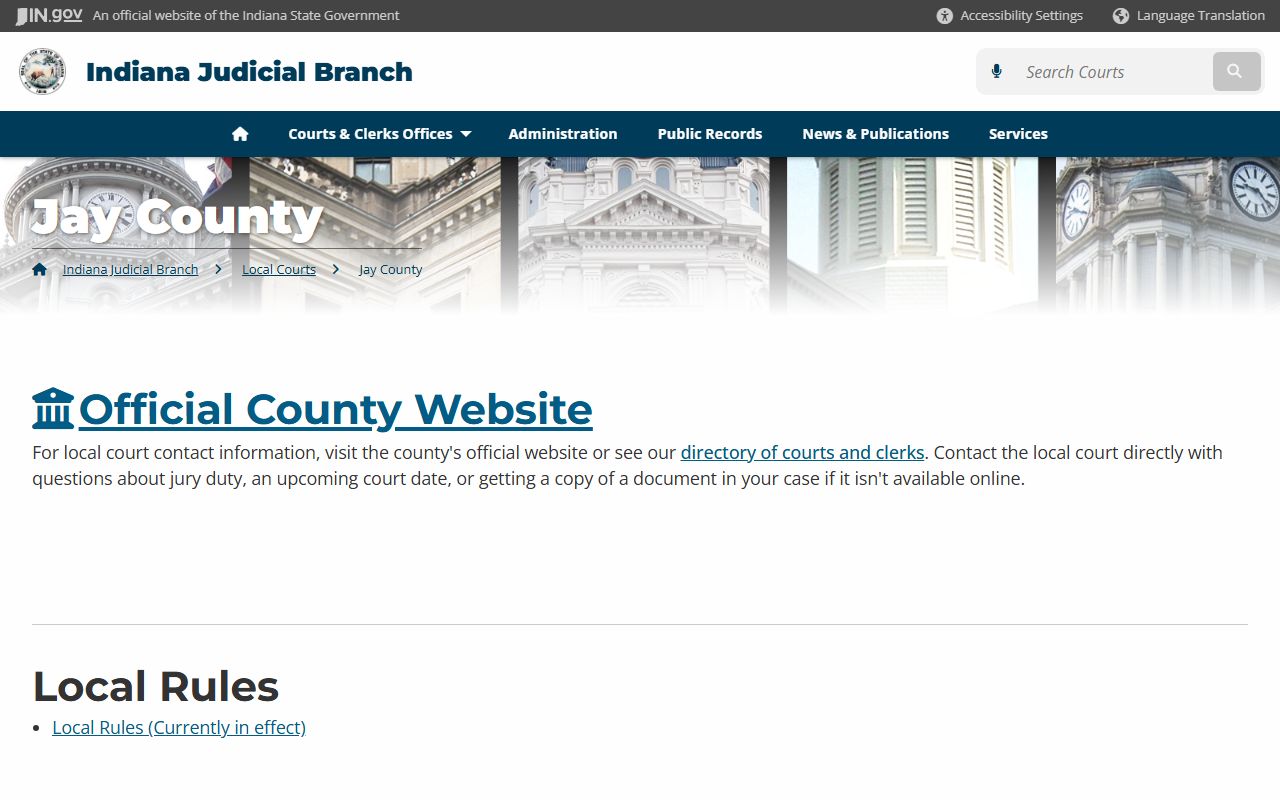 Jay County Clerk resource page for divorce decree records in Jay County Indiana