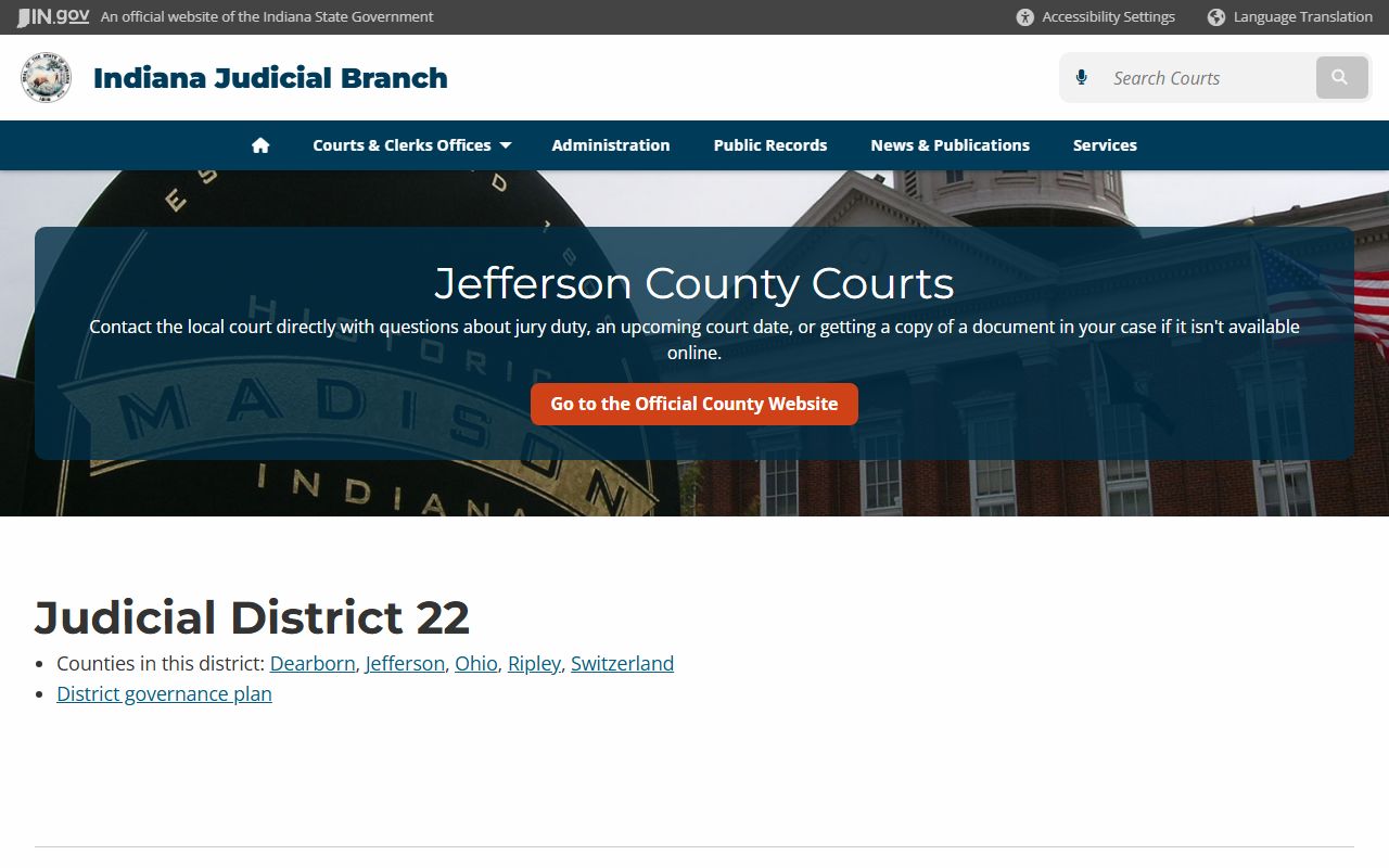 Jefferson County Clerk resource page for divorce decree records in Jefferson County Indiana