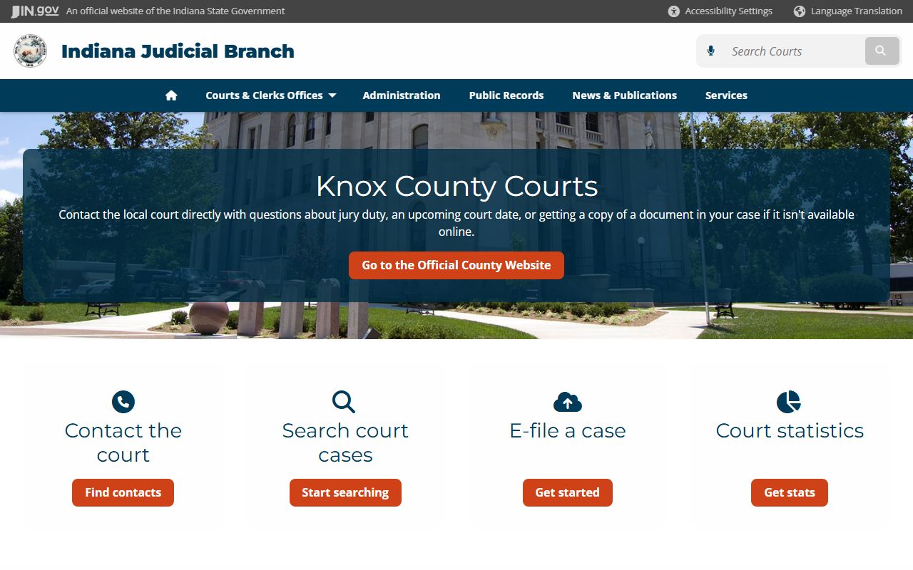 Knox County Courts resource page for divorce decree records in Knox County Indiana