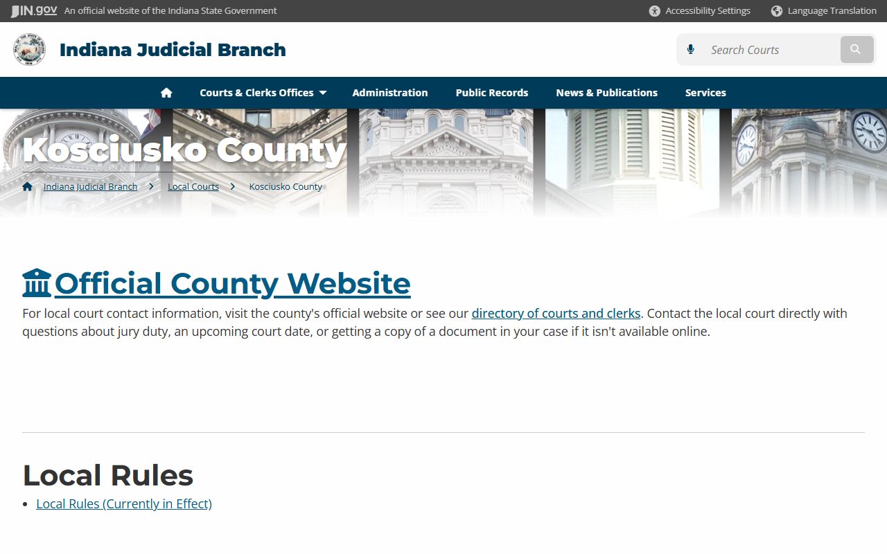 Kosciusko County public records page for divorce decree records in Kosciusko County Indiana