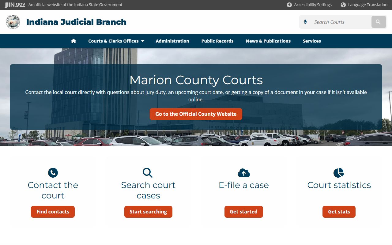 Marion County online records request page for divorce decree records in Marion County Indiana