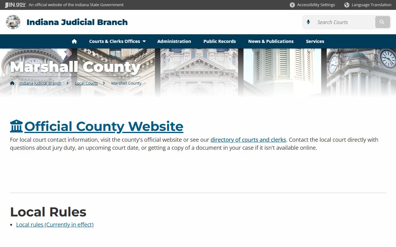 Indiana Judicial Branch Marshall County page for divorce decree records in Marshall County Indiana
