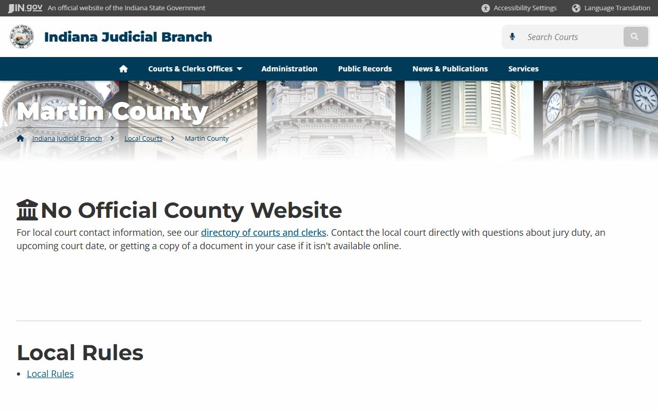 Martin County Indiana Clerk of Courts website for divorce decree records in Martin County