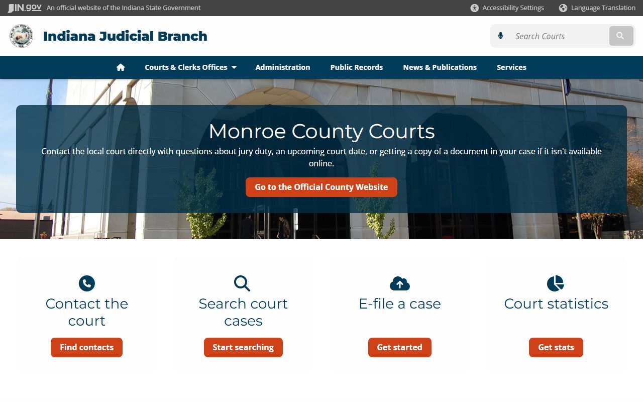Monroe County Indiana clerk records page for divorce decree requests in Bloomington