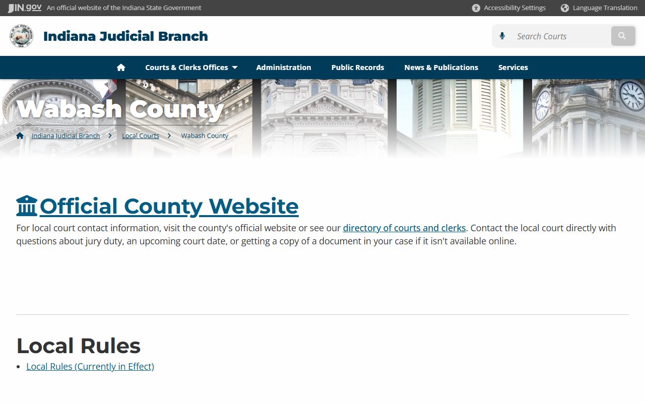 Wabash County Clerk resource for divorce decree records in Wabash County Indiana