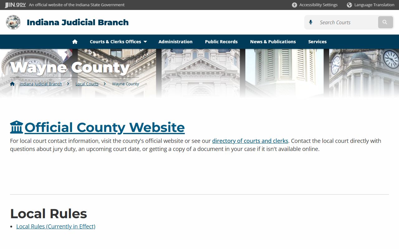 Wayne County Clerk resource for divorce decree records in Wayne County Indiana
