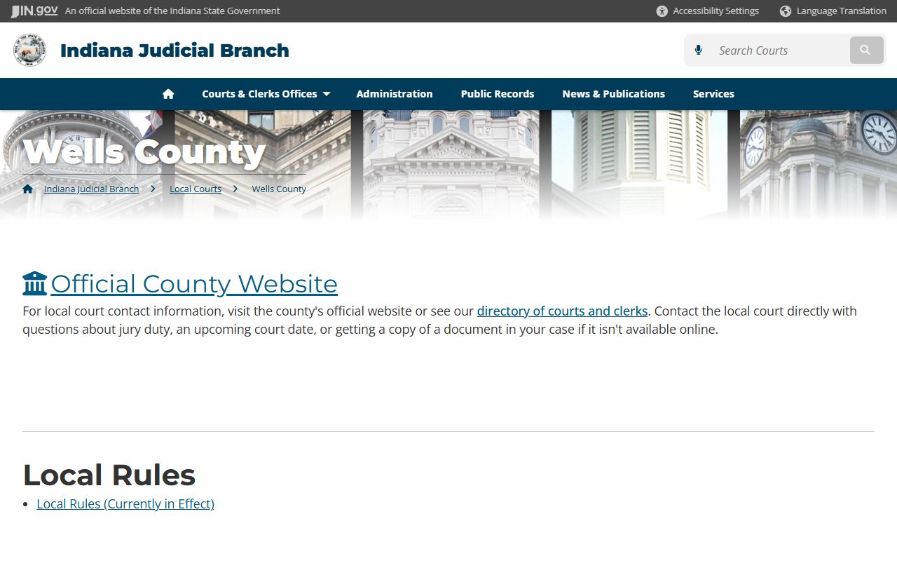 Wells County Clerk resource for divorce decree records in Wells County Indiana
